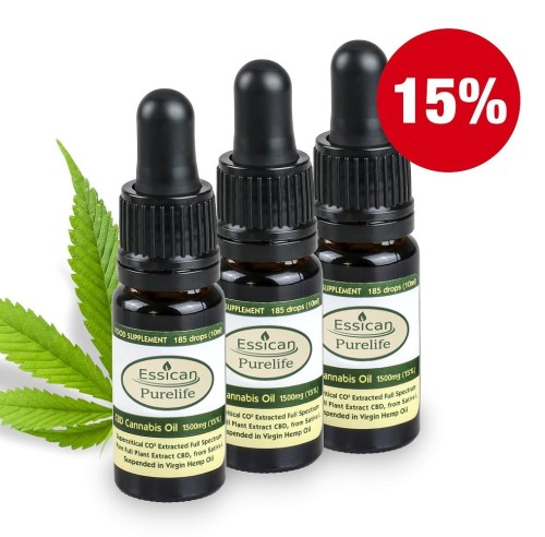 Pakiet 3 sztuk - Olejek CBD Pure Life 1500mg/10ml (15%)