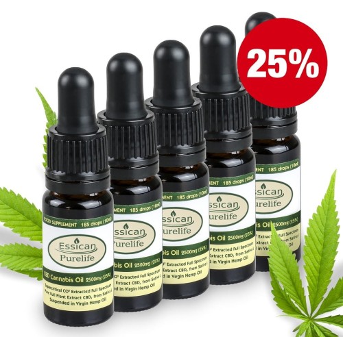 Pakiet 5 sztuk - Olejek CBD Pure Life 2500mg/10ml (25%)