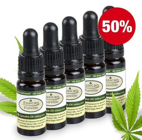 Pakiet 5 sztuk - Olejek CBD Pure Life 5000mg/10ml (50%)