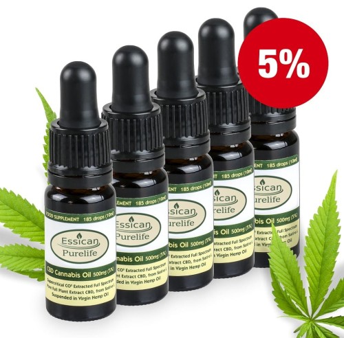 Pakiet 5 sztuk - Olejek CBD Pure Life 500mg/10ml (5%)